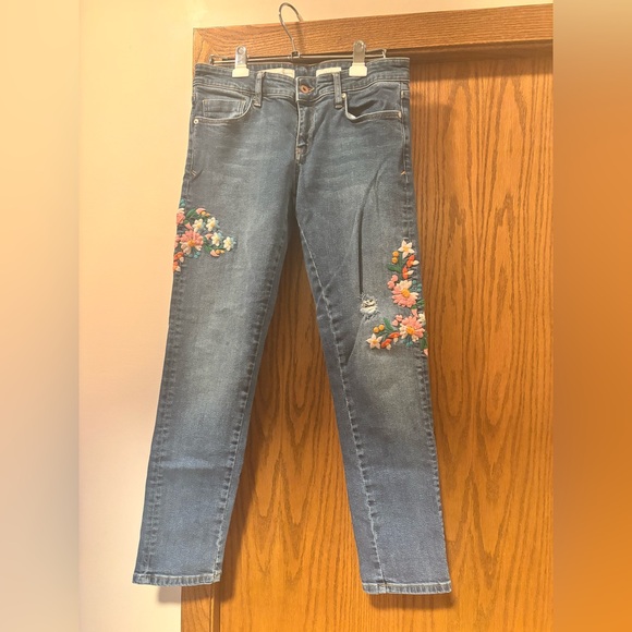 Pilcro Floral Embroidered Boho Jeans Anthro  27 - Picture 9 of 9